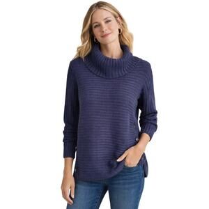 Jason Maxwell Navy Ribbed Cowl Neck Sweater Button Detail Size Small